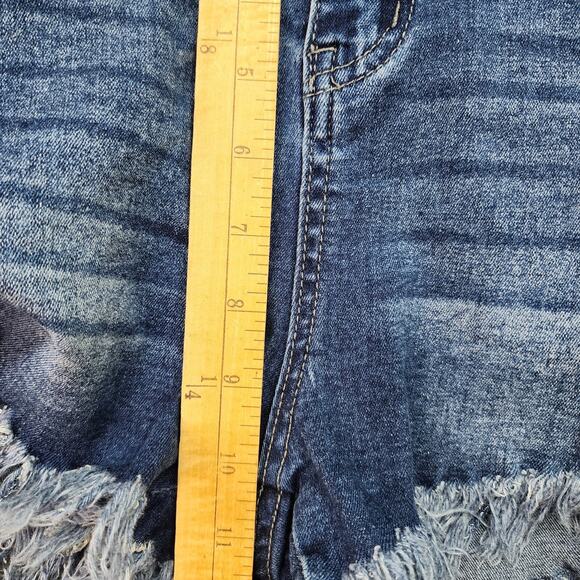 Hot Pants Booty Shorts SZ 28 (6) Cut Off Blue Denim Jean Stretch Distress Sexy - Picture 7 of 7